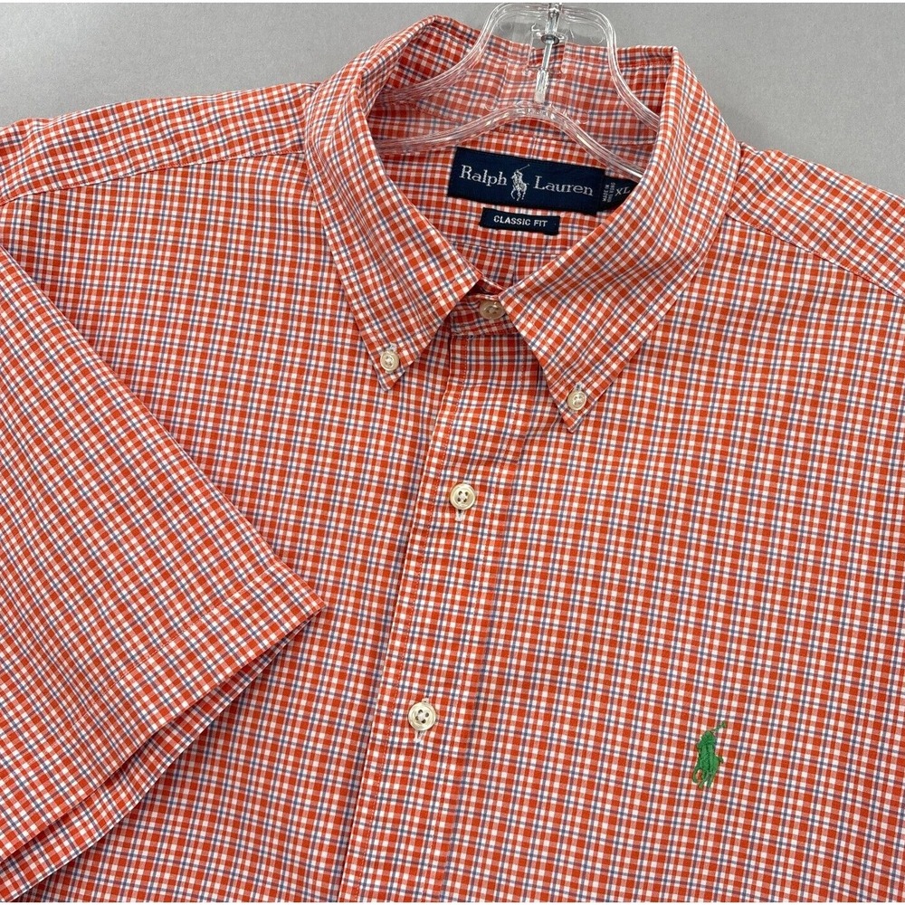 Ralph Lauren Shirt Mens XL Orange Purple Check Button Down‎ Tattersall Vintage